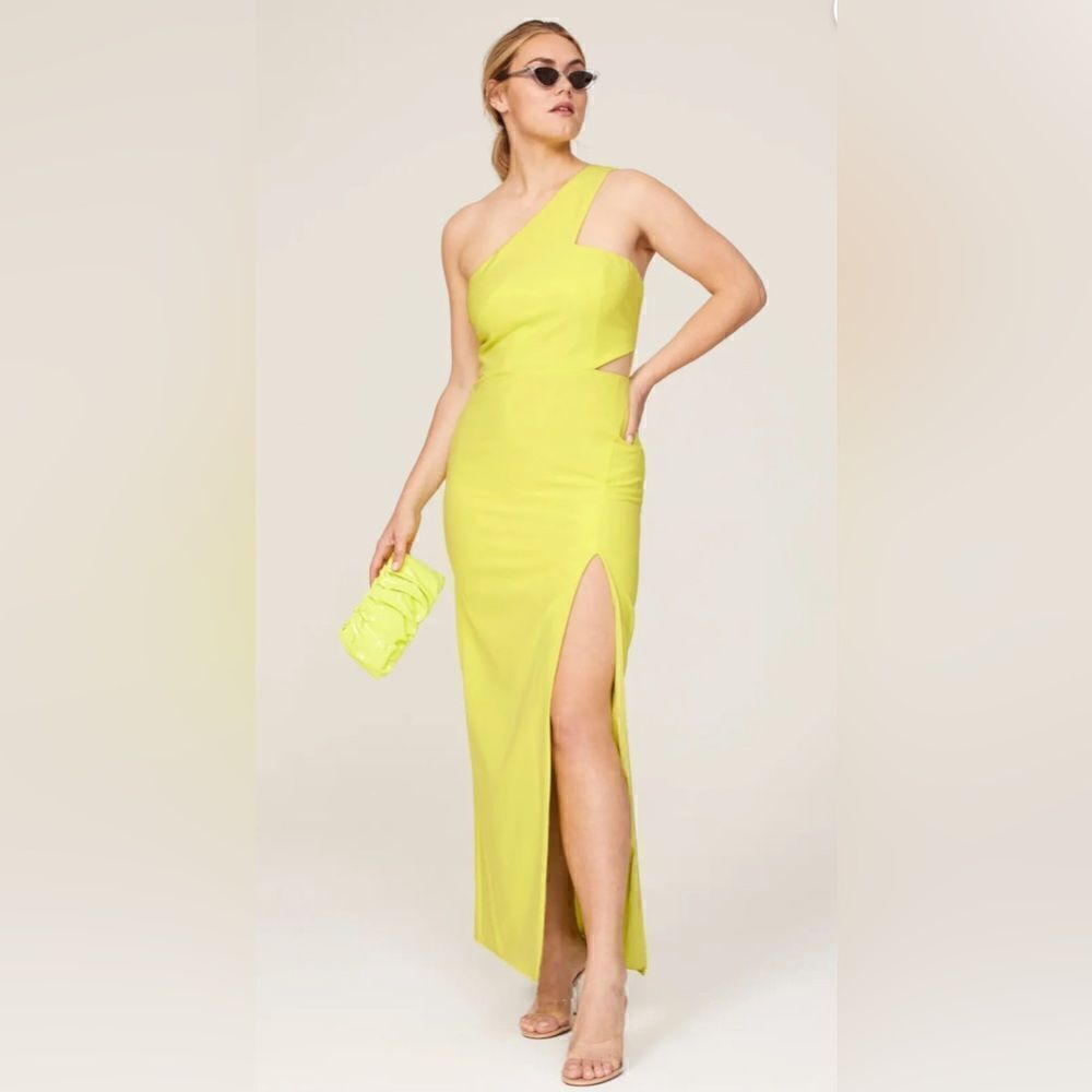 Aidan AIDAN MATTOX Yellow One Shoulder Gown Size 8